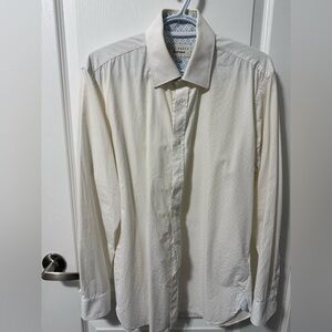 Ted Baker Mens White Dress Shirt with pattern collar and cuff